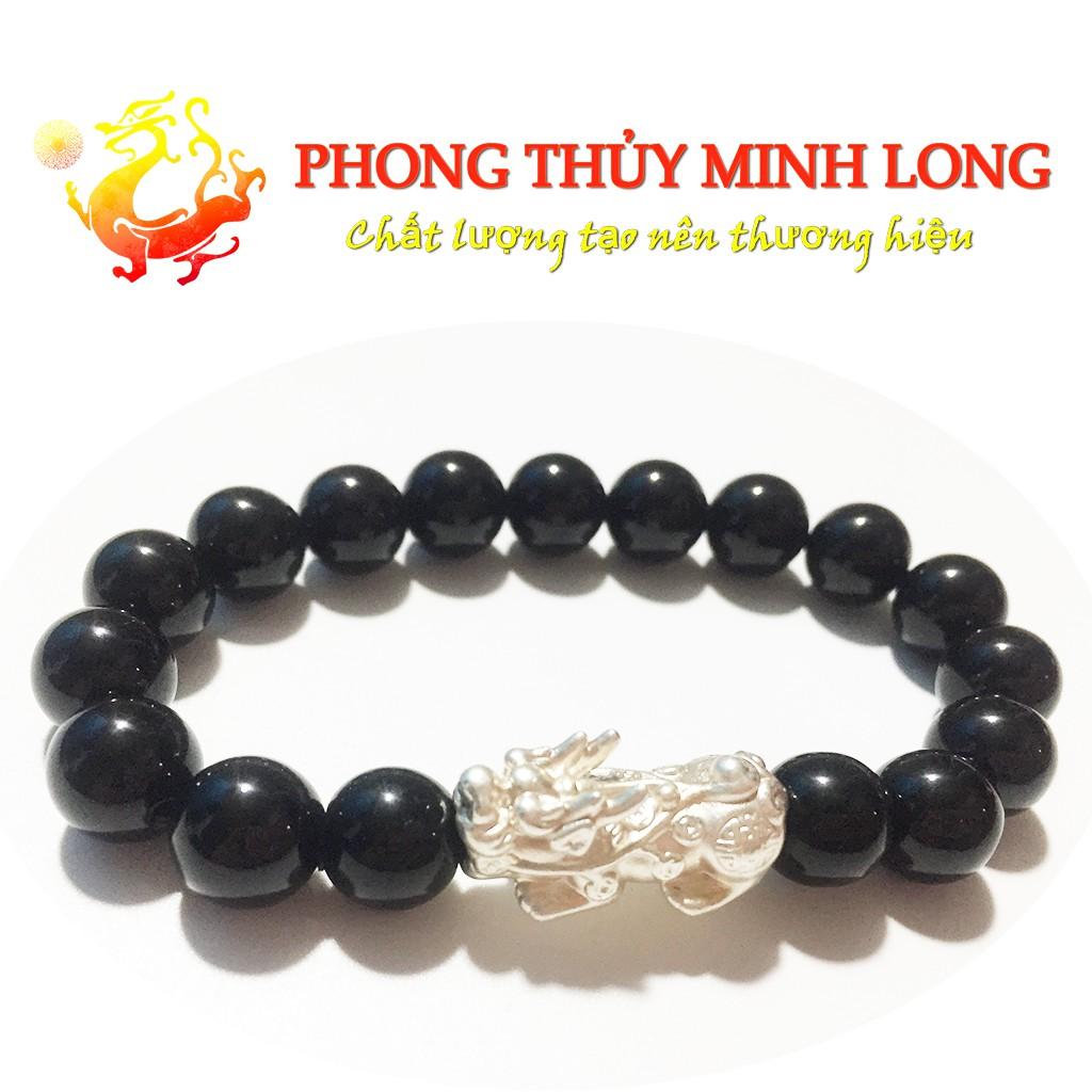 Vòng tay đá Mã Não Đen chất lượng 3A mix tỳ hưu bằng Bạc hợp mệnh Thủy và Mộc