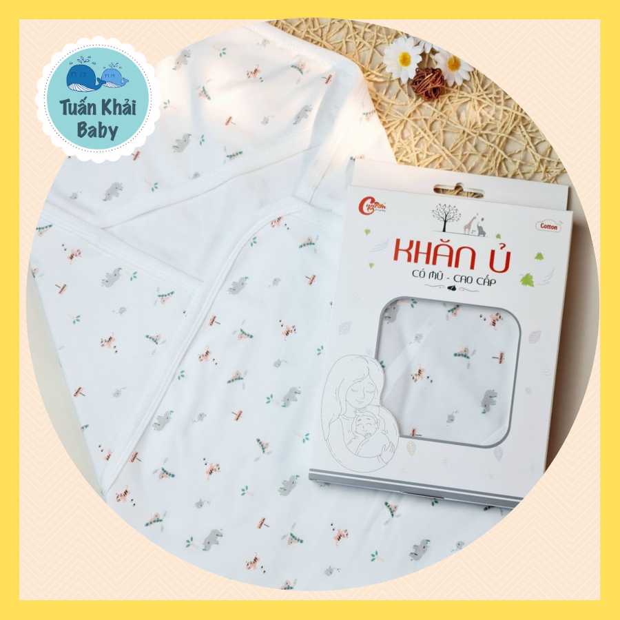 1 Khăn quấn ủ, khăn choàng bế cao cấp có mũ cao cấp CUNCON cho bé sơ sinh | Chất liệu cao cấp 100% cotton 4 chiều dày dặn, ấm áp, mềm mại, an toàn cho bé yêu