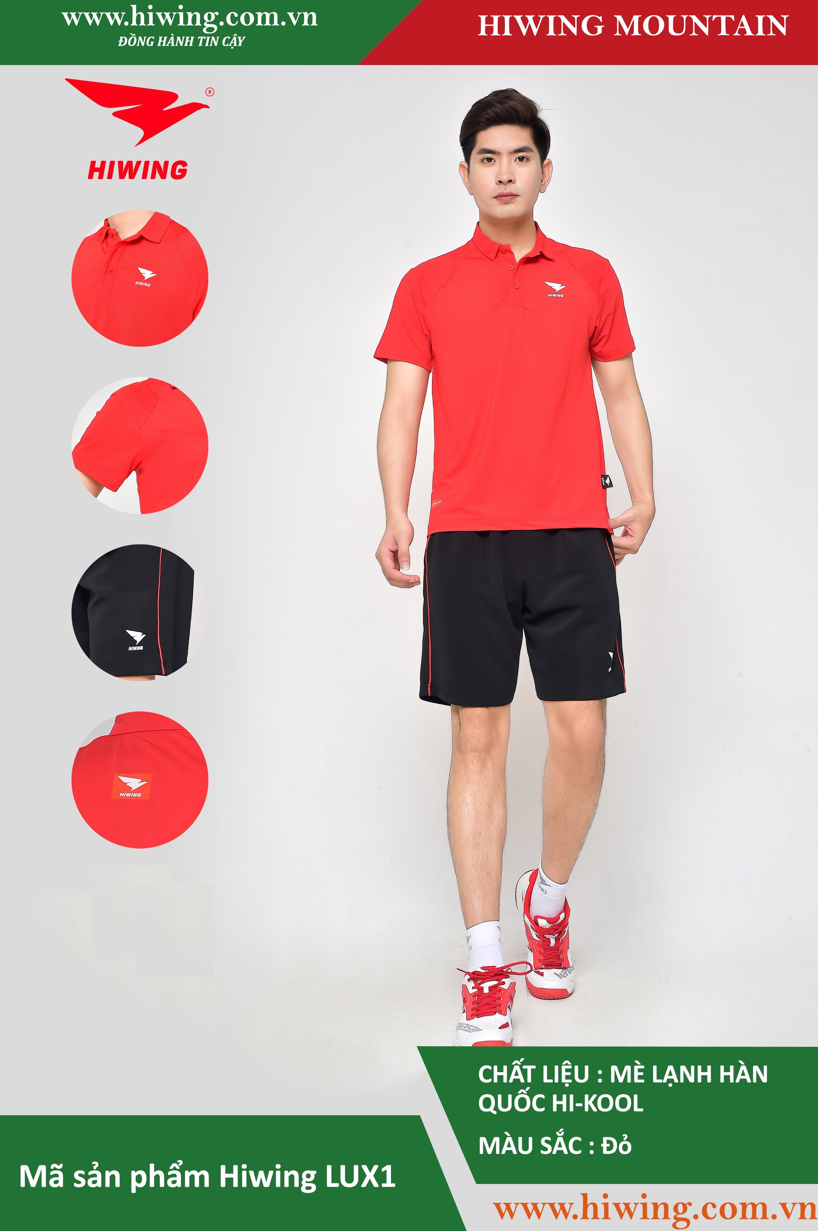 Áo tennis, áo cầu lông Hiwing Mountain Lux 1 màu đỏ