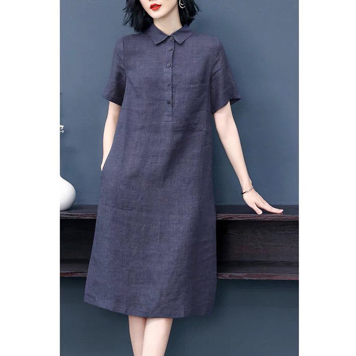 Đầm suông công sở linen cổ đức 2 túi sườn ArcticHunter, thời trang thương hiệu chính hãng