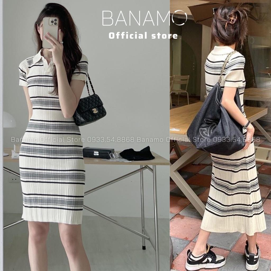 Váy len nữ body cổ bẻ dáng dài chất len tăm co giãn form ôm siêu đẹp thời trang Banamo Fashion Váy len nữ body  545