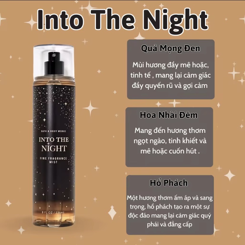 Body Mist Into The Night 236ml - Bath and Body Work Into The Night Chính Hãng