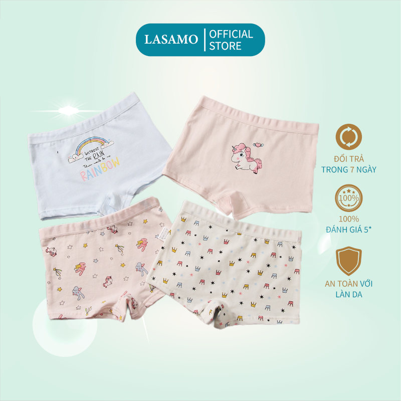 Set 4 chiếc quần chip bé gái, quần lót cho bé gái cotton cao cấp họa tiết Ngựa Pony dễ thương hãng LASAMO mã QLB003