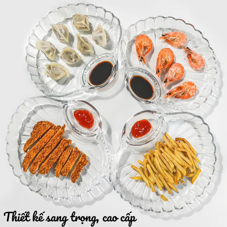 Đĩa Vỏ Sò Thủy Tinh, Đĩa Thuỷ Tinh Đựng Đồ Ăn Đường Kính 24cm Có Khay Đựng Nước Chấm Đĩa Salad, Trái Cây - HÀNG CHÍNH HÃNG MINIIN