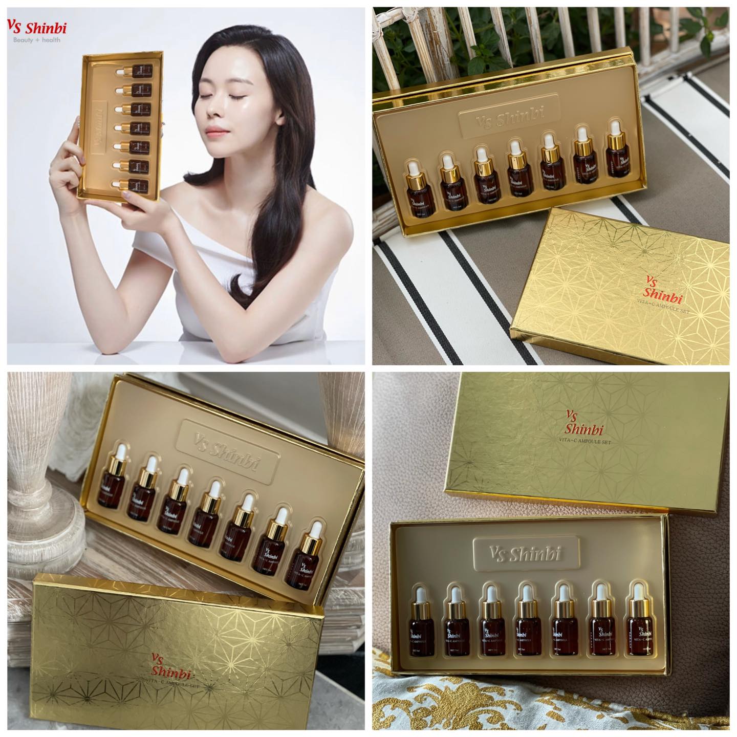 Set 7 lọ VS Shinbi Vita-C Ampoule Serum Hỗ Trợ Điều Trị Nám Tầng Sâu Phục Hồi Da, Xóa Sạm Nám Tàn Nhang Với Tính Chất Thẩm Thấu Nhanh Không Gây Bí Da Không Gây Khô Bong Tróc Da Dưỡng Trắng Hồng Căn Mịn Vùng Da Sau Điều Trị Lọ 7ml