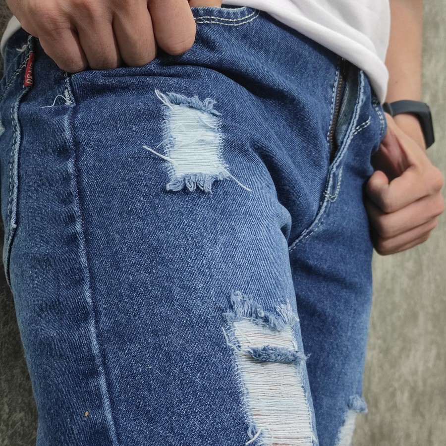 Quần short jeans nam xanh rách vải dày Q418 MĐ