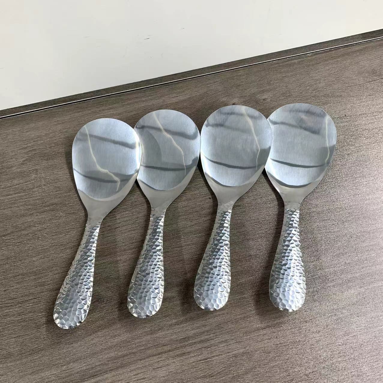 Muỗng thìa inox thép không gỉ rộng cán dập thời trang dùng để xới cơm quán ăn, nhà hàng và các bữa cơm gia đình