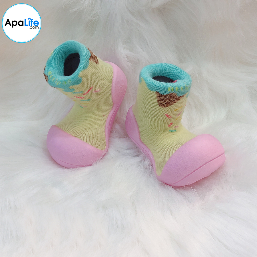 Attipas  Ice Cream - Pink/ AT011 - Giày tập đi cho bé trai /bé gái từ 3 - 24 tháng nhập Hàn Quốc: đế mềm, êm chân &amp; chống trượt