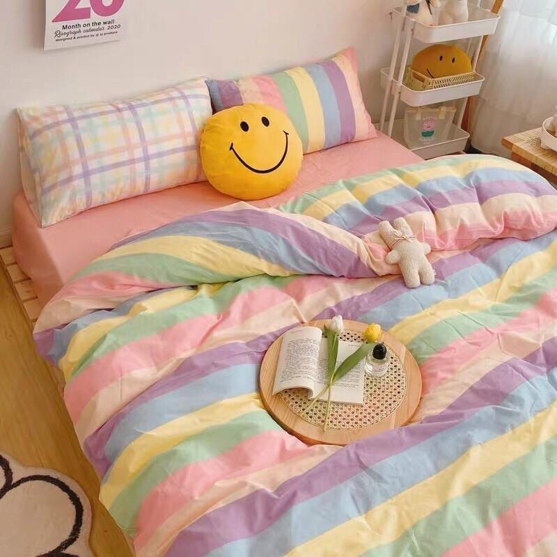 Set Chăn Ga Gối Cotton Living 100% cotton Hàng Nhập Khẩu Cao Cấp 4 Món Cầu Vồng