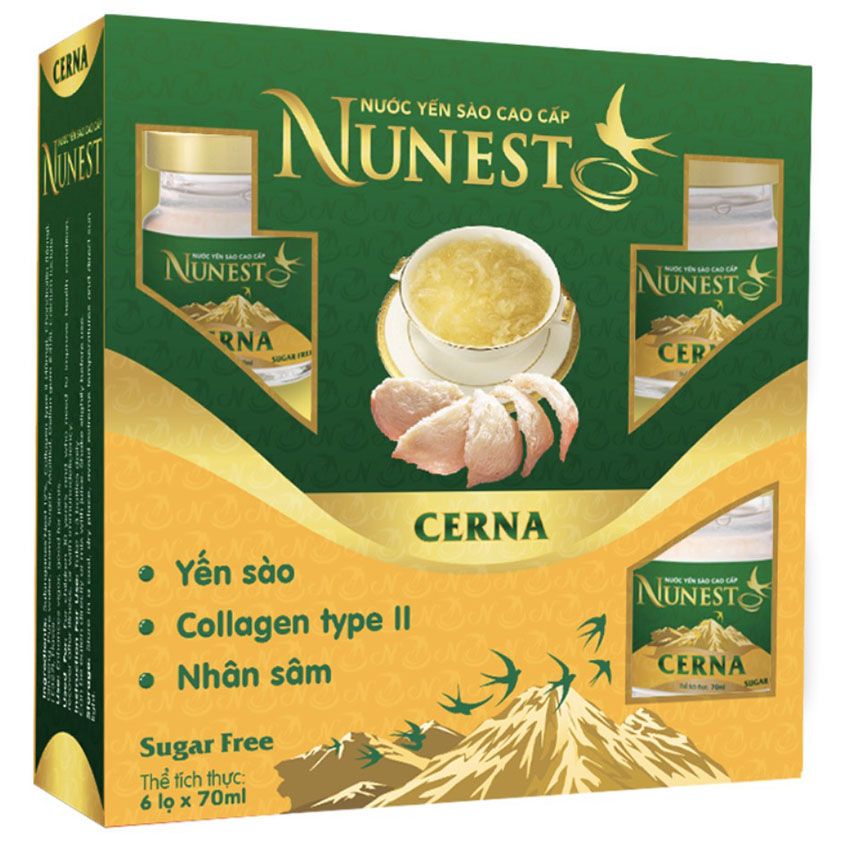 Hộp yến sào cao cấp nhân sâm collagen không đường  Nunest Cerna (6 lọ x 70ml)