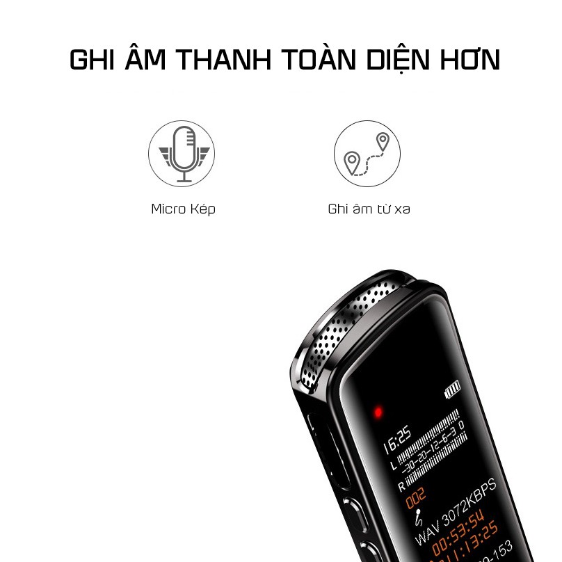 Máy Ghi Âm Chuyên Nghiệp A618 ROM 8GB Âm Thanh 360 Giảm Tiếng Ồn Hỗ Trợ Ghi Âm Chất Lượng Cao 3072KBPS