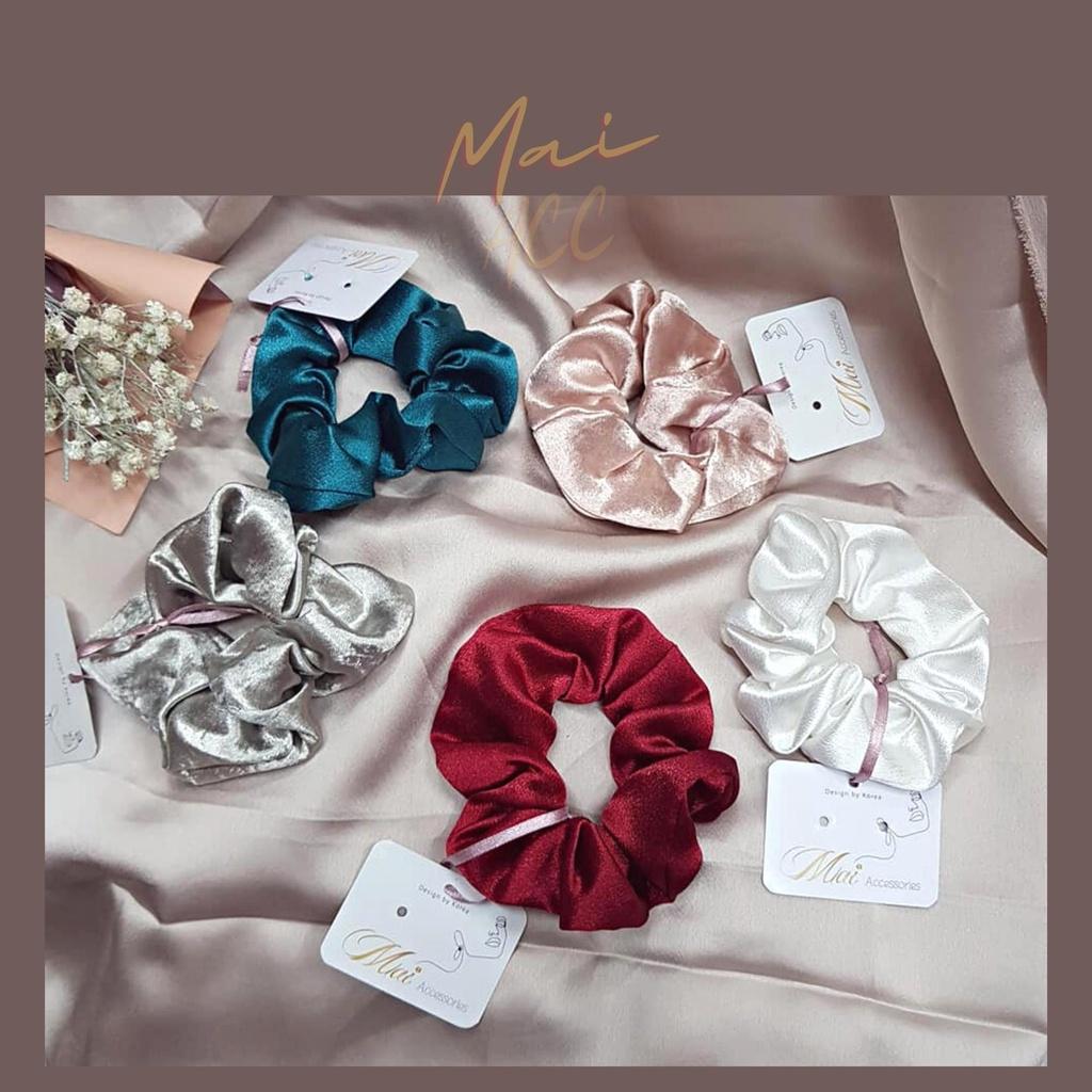 Dây buộc tóc Scrunchies vải lụa satin kim sa