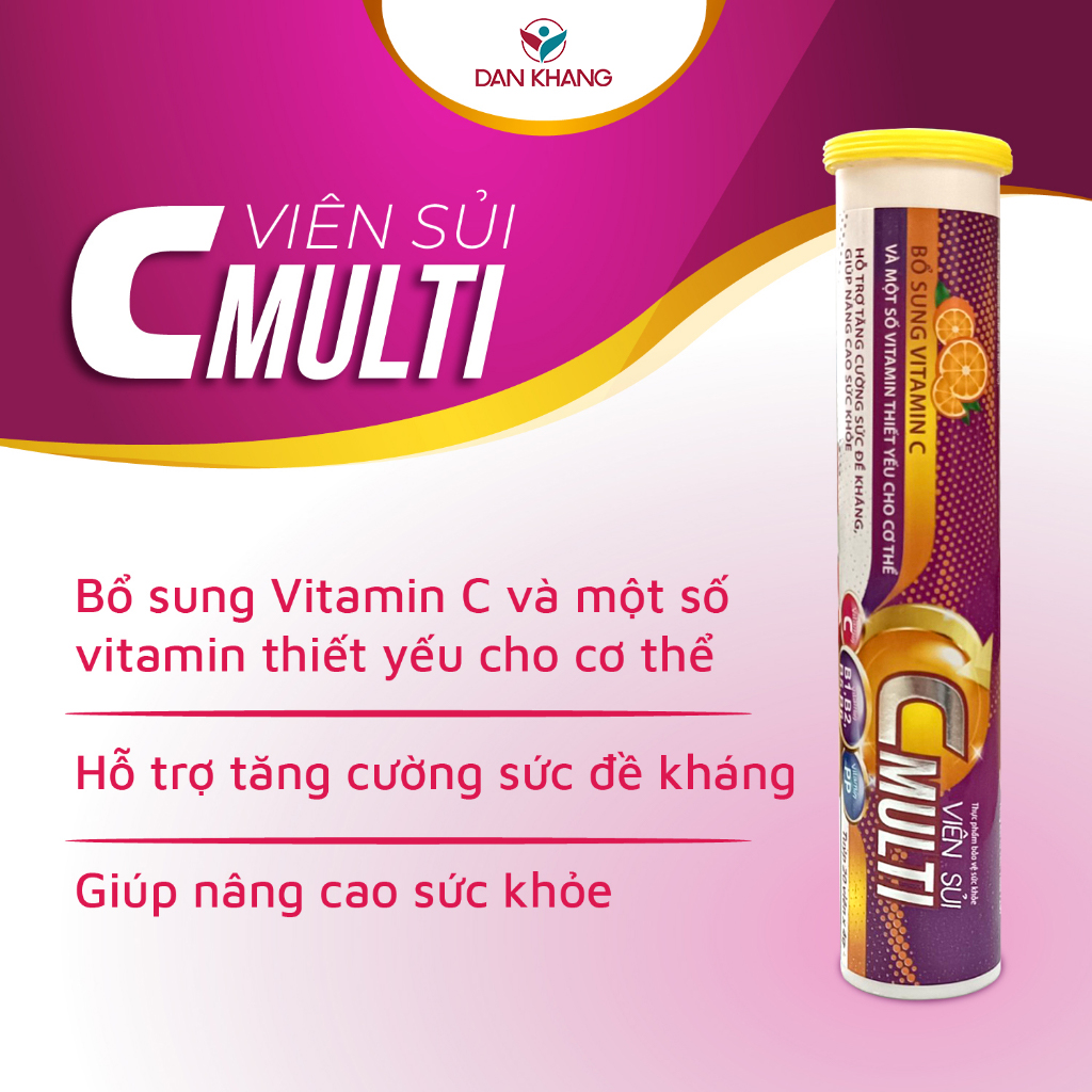 Viên Sủi Bổ Sung Vitamin C MultiC Dan Khang - Tuýp 20 viên