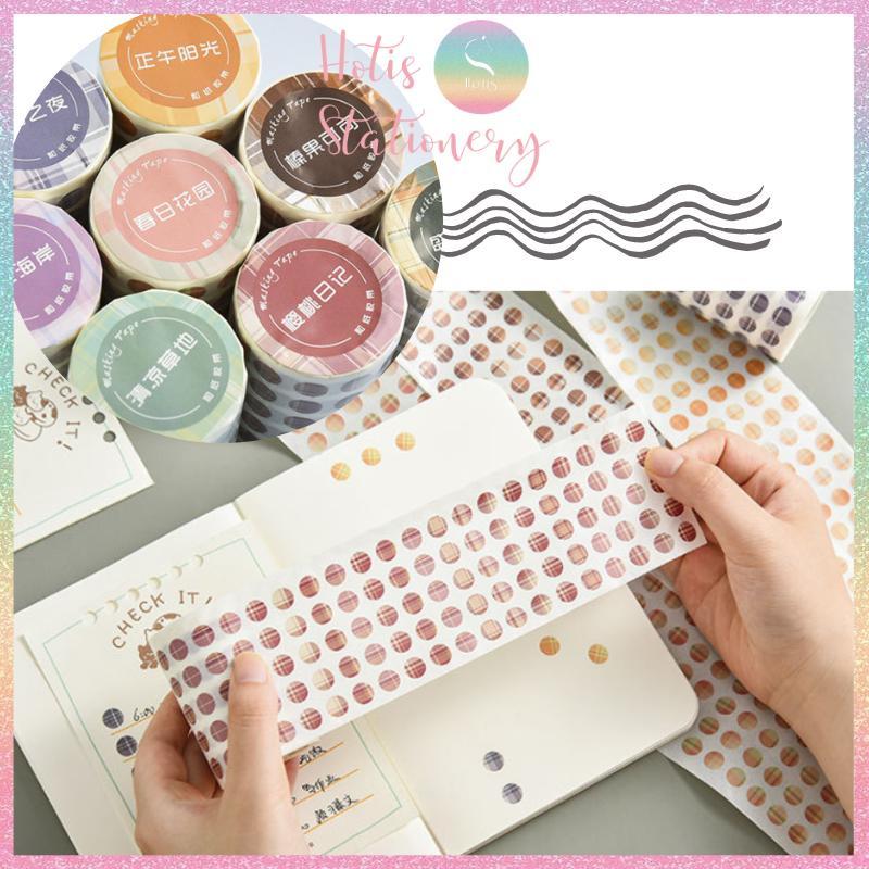 Cuộn sticker chấm tròn kẻ sọc phối màu, cuộn dài 3m trang trí sổ, bullet journal