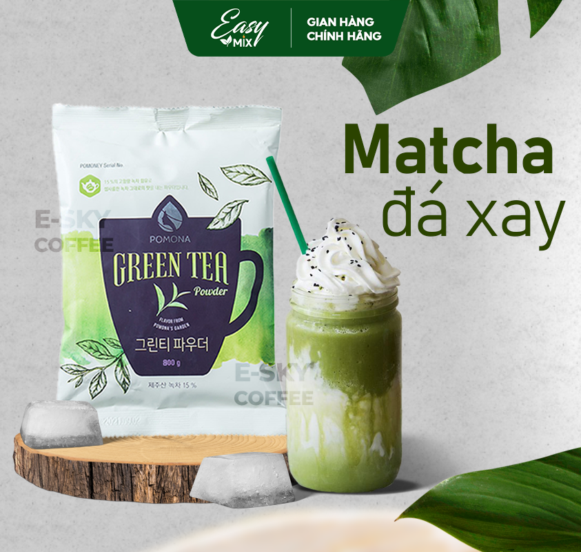 Bột Trà Xanh Pomona Green Tea Powder Nguyên Liệu Pha Chế Cà Phê Trà Xanh Đá xay Milk Foam Hàn Quốc 800g