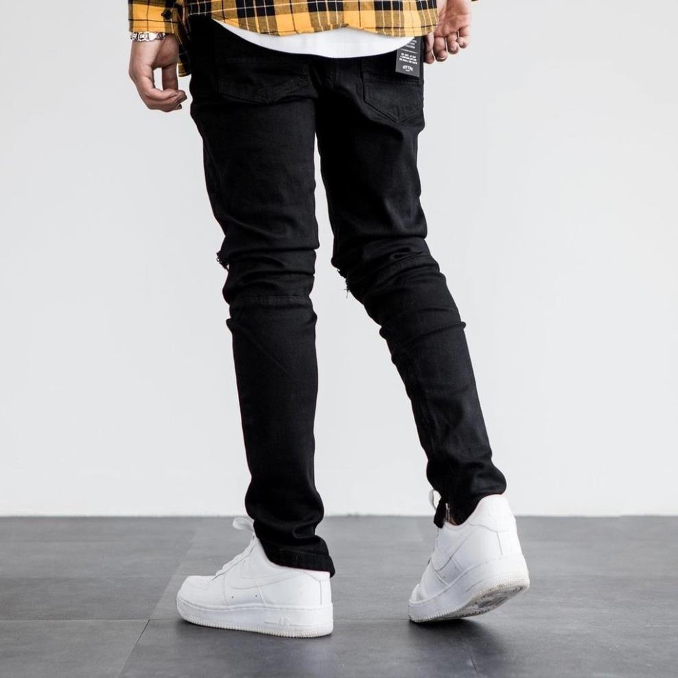 Quần Jean Đen Nam Zipper Streetwear Cao Cấp Màu Đen Trơn - Form Slimfit - Có Zip Jean Thun Co Giãn