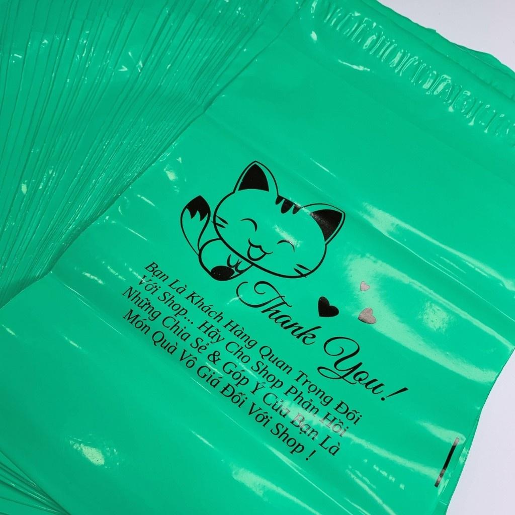 Túi Gói Hàng Túi Đóng Hàng Màu Xanh Mint In Mèo Thần Tài & Cám Ơn Khách Hàng Size 25x35