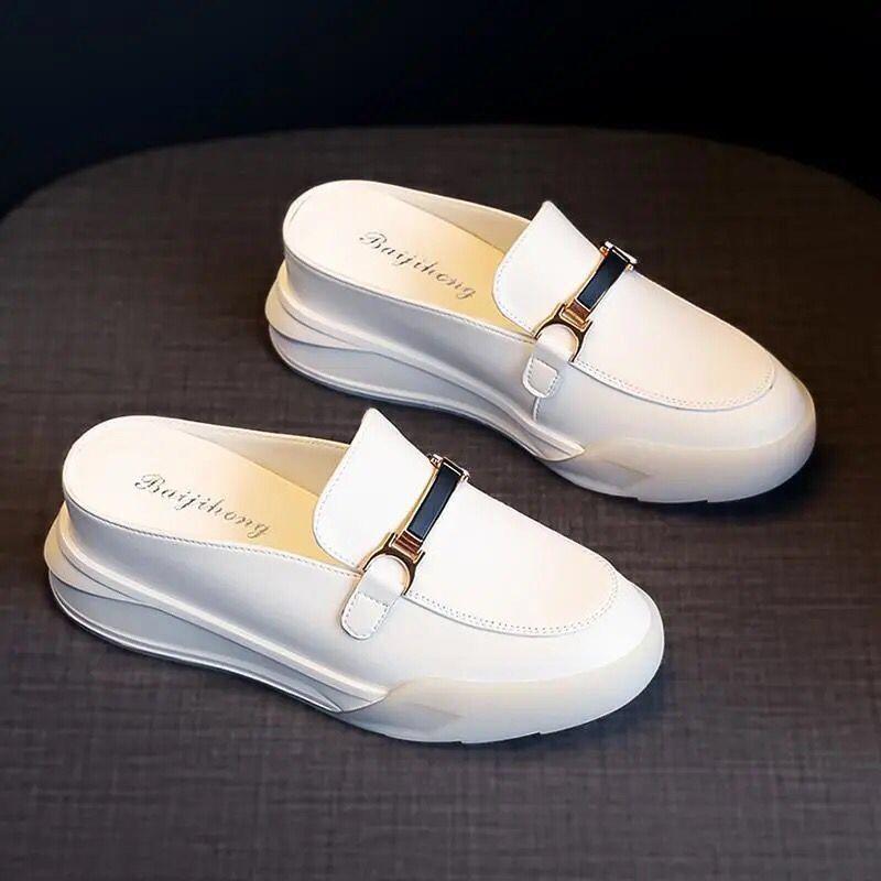 Giày lười đế xuồng màu trắng thời trang mùa hè 2021 cho nữ