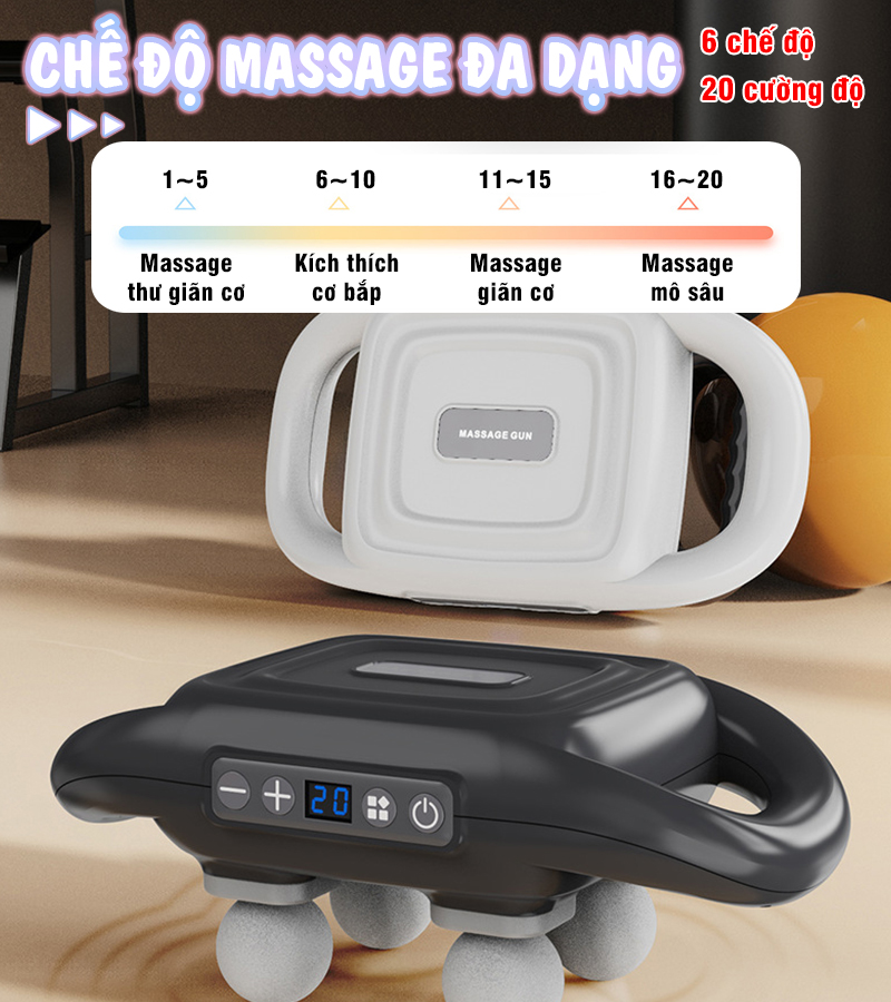 Máy massage đấm lưng và giãn cơ cầm tay Nikio NK-272 Pro - 6 đầu độc đáo cho hiệu suất giãn cơ gấp 6 lần | OKbuy