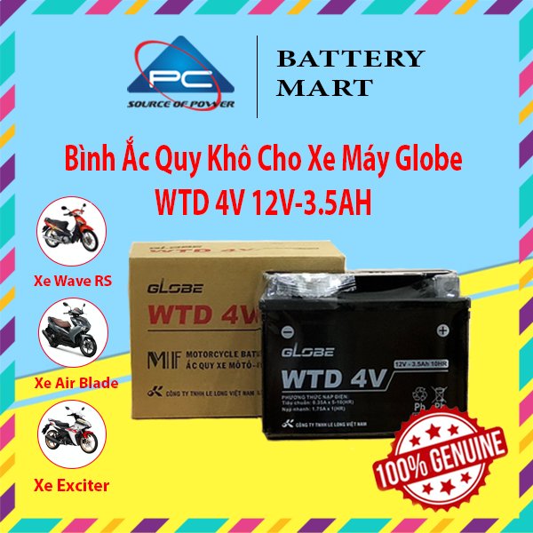 Bình Ắc Quy Khô WTZ5S 12V,4.2Ah/WTD 4V,3.5Ah hiệu GLOBE Cho Xe WAVE RS100/ WAVE RS 110/ AIRBLADE/ EXCITER 135