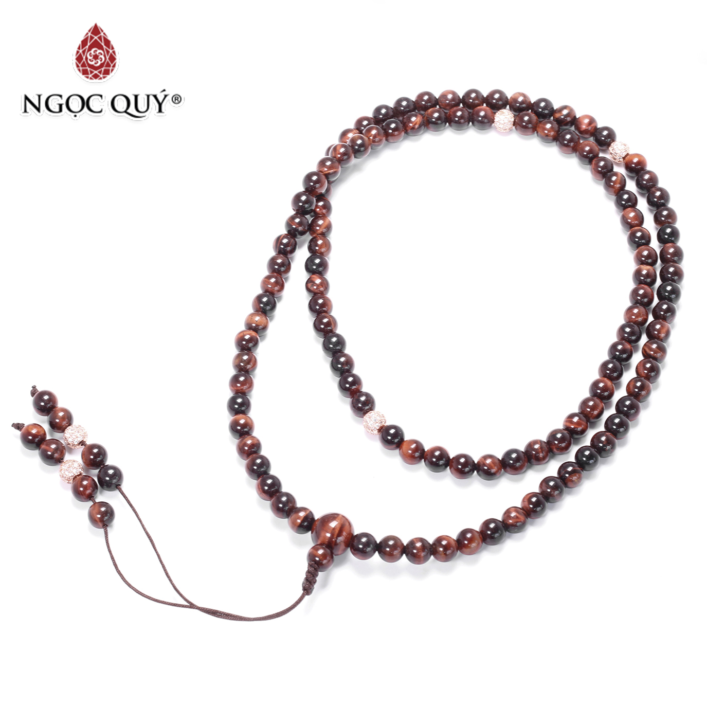 Chuỗi 108 hạt đá thạch anh mắt hổ nâu đỏ mệnh hỏa, thổ - Ngọc Quý Gemstones