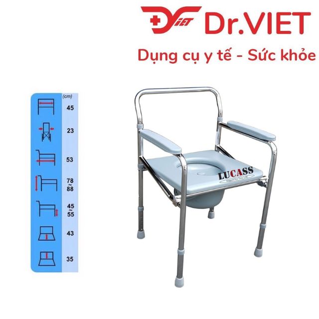 Ghế bô vệ sinh LUCASS G-26 mặt nhựa tròn, không bánh xe [Chính hãng] - Tiện lợi cho người bệnh, người già và mẹ bầu, thiết kế nhẹ, khung thép bạc Crom chắc chắn, độ rộng vừa vặn, thoải mái, dẽ vệ sinh