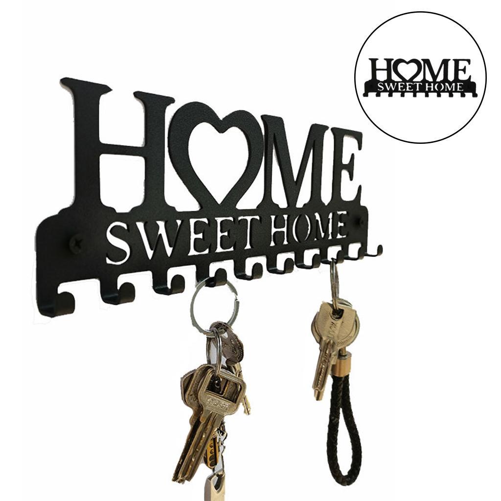 2xWall Mounted Key Holder 10 Hooks Iron Wall Hanger Storage Rack Organizer