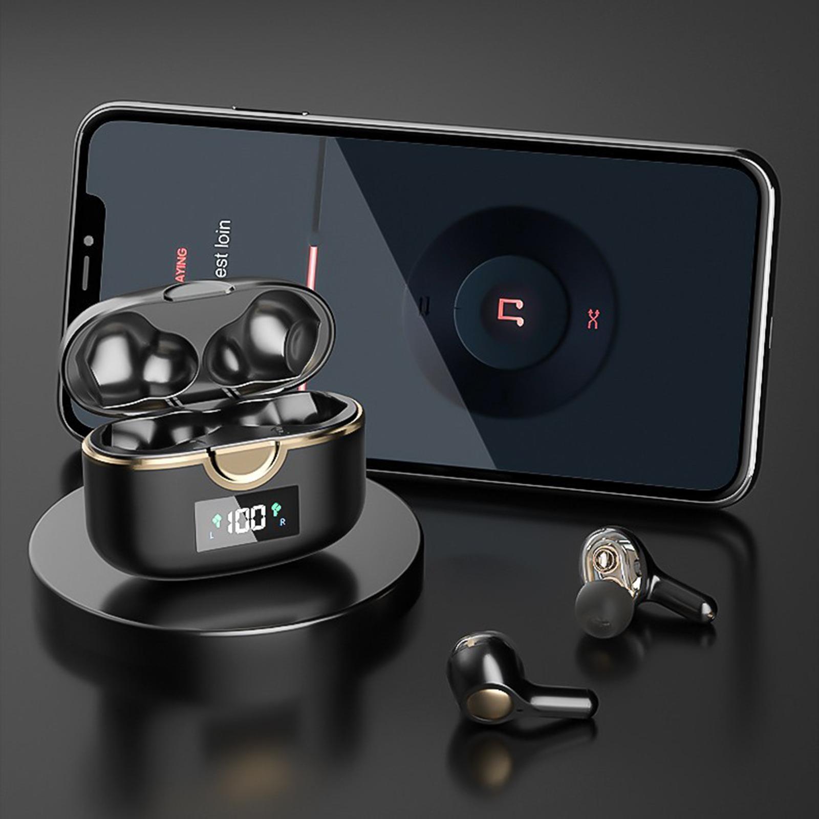 Bluetooth 5.0  Wireless Earbuds LED Screen Display Deep Bass for Workout Black