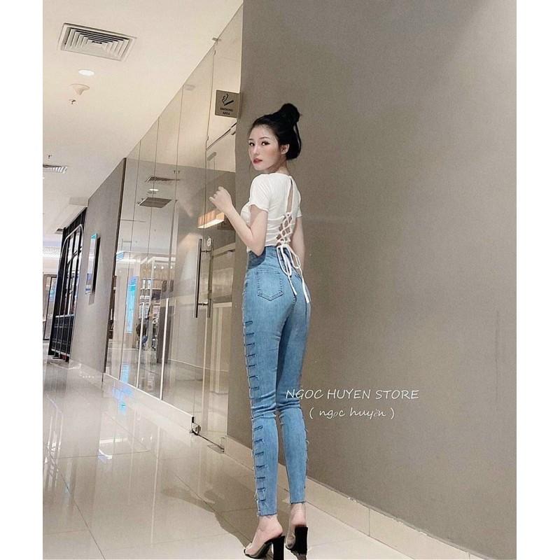 quần jeas ôm body nữ rách cao