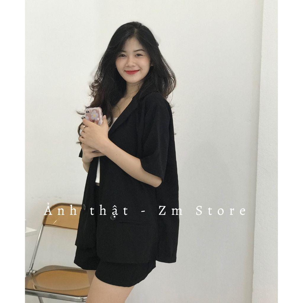 Set Áo Vest Blazer Cộc Tay Basic Kèm Quần Short Đùi Màu Trơn Thanh Lich Chuẩn Form Chất Đẹp Zmstore