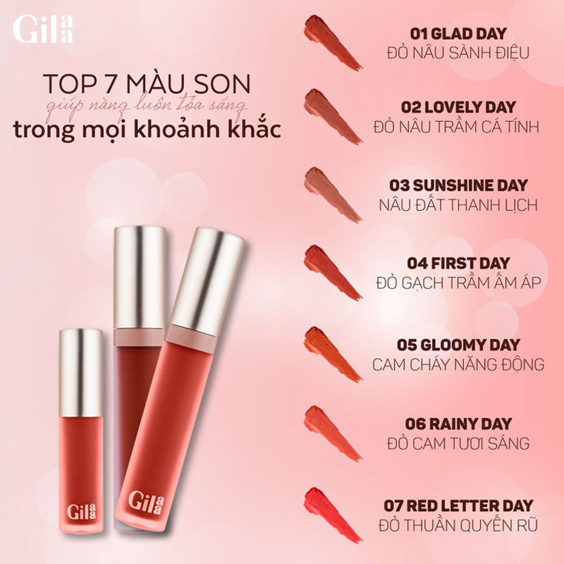 Gilaa Son Kem Siêu Lì, Lâu Trôi, Mịn Mượt Nhẹ Môi Long Wear Lip Cream 5g #07 RED LETTER DAY