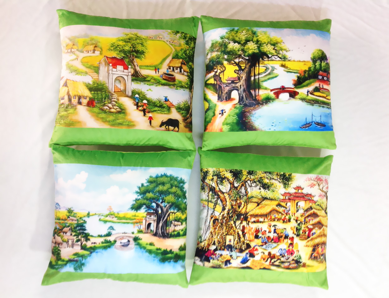 Set 4 Vỏ gối tranh quê 45cm x 45cm