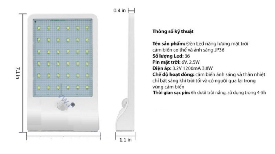 Đèn Led năng lượng mặt trời cảm biến cơ thể và ánh sáng JP36