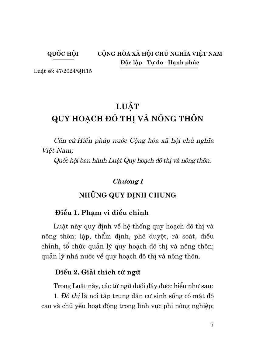 Luật quy hoạch đô thị và nông thôn năm 2024