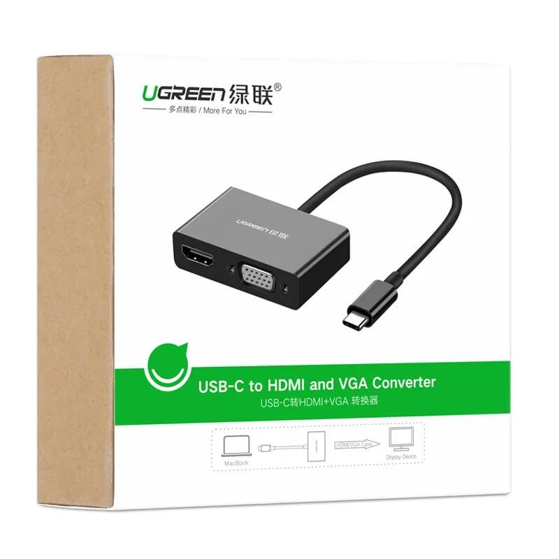 Ugreen UG50509CM178TK 15CM màu Đen Bộ chuyển đổi TYPE C sang HDMI + VGA vỏ bọc nhựa ABS - HÀNG CHÍNH HÃNG