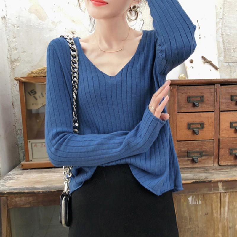 Áo Thun Nữ Tay Dài Cổ Chữ V Dáng Rộng Thời Trang
