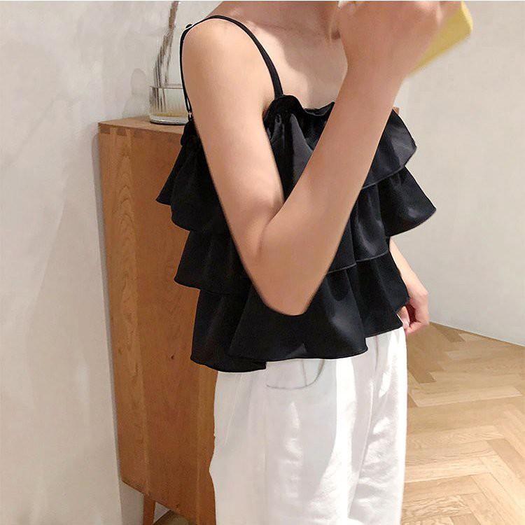 Áo 2 Dây Nữ Viền Bèo 3 Tầng 2 Màu Siêu Xinh Áo 2s Nữ Hở Lưng So Hot