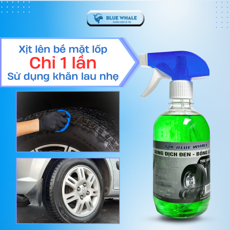 Combo chăm sóc xe hơi (1 Can nước rửa kính ô tô chuyên dụng Cá Voi 2L + 1 chai xịt làm đen bóng lốp Cá Voi 500ml)