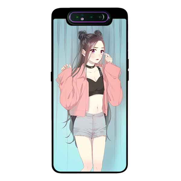 Ốp Lưng Dành Cho Samsung A80 mẫu Cô Gái Áo Hồng Nền Xanh - Hàng Chính Hãng