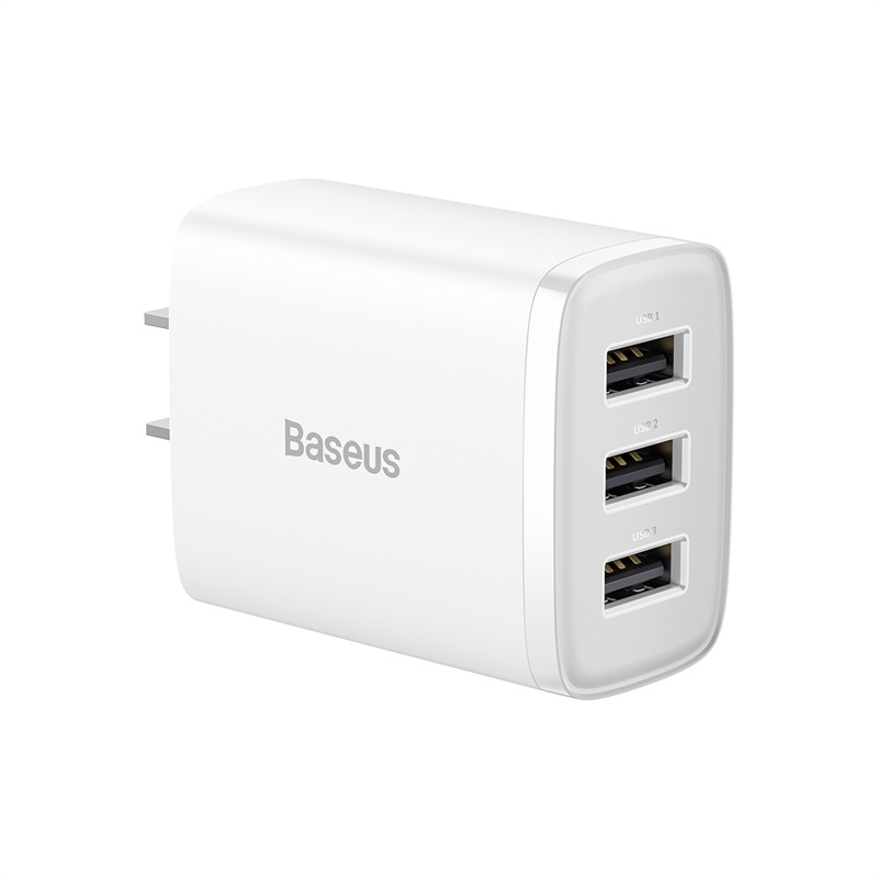 Cốc Sạc Đa Năng 3 Cổng Sạc Baseus Compact Charger 17W - Hàng chính hãng