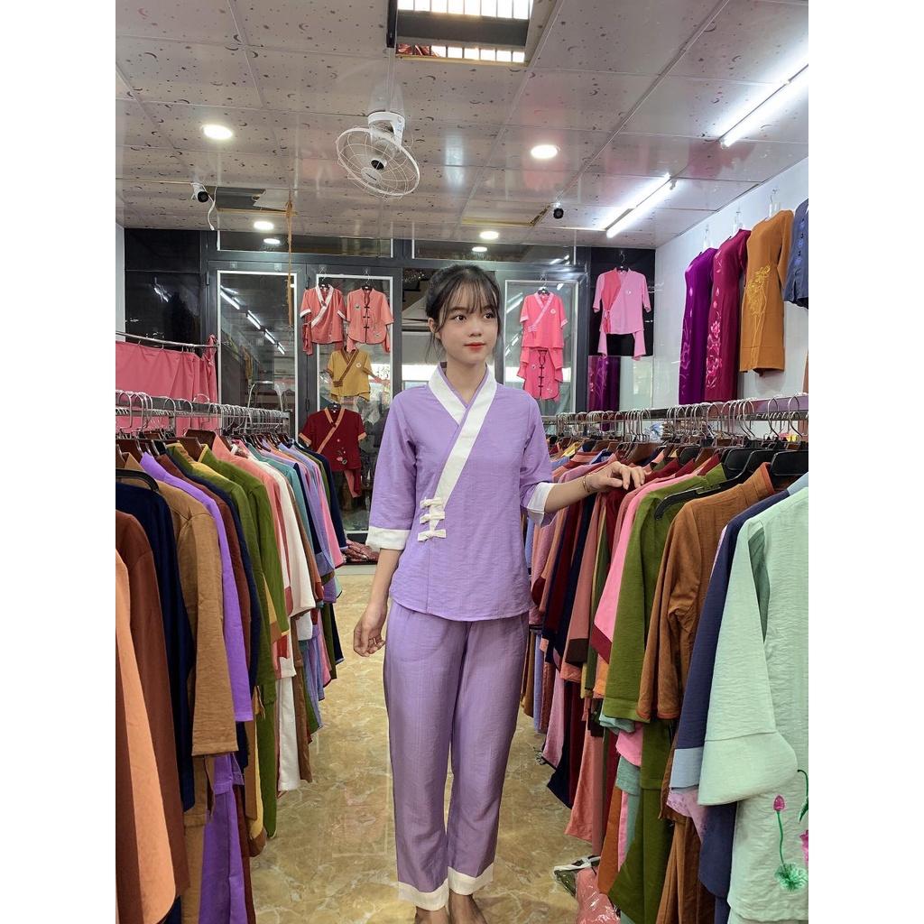 ĐỒ LAM ĐI CHÙA   3 NÚT Vải Tơ Cao Cấp Có Big Size