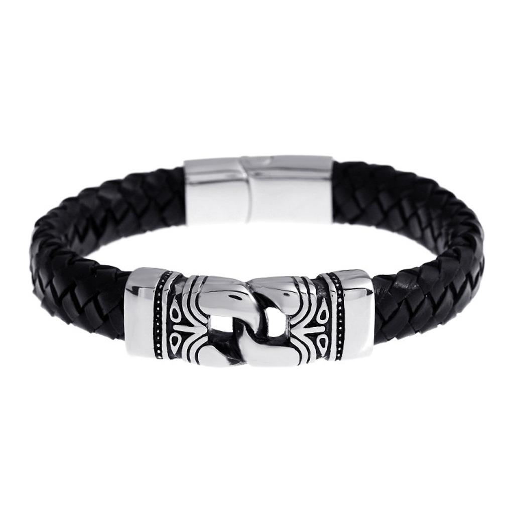 Stainless Steel Braided Leather Bracelet for Men Bangle Wrap Clasp