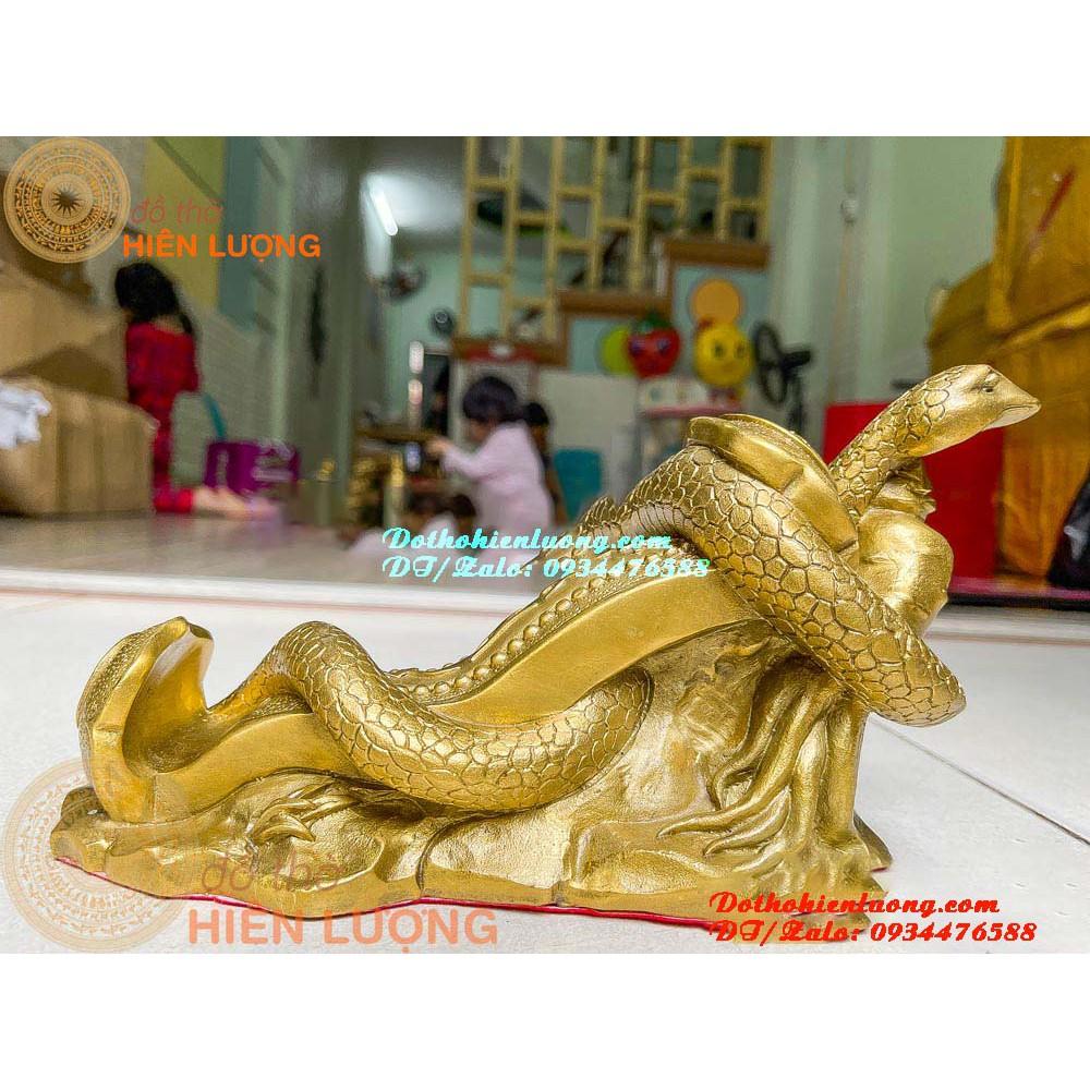 Tượng Rắn Cuốn Gậy Như Ý Bằng Đồng Thau Nguyên Chất Dài 25cm Đẹp Tinh Xảo