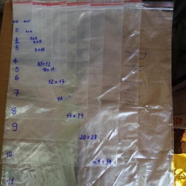 1kg zip chỉ đỏ các size túi zip nilon trong, miết mép chỉ đỏ,