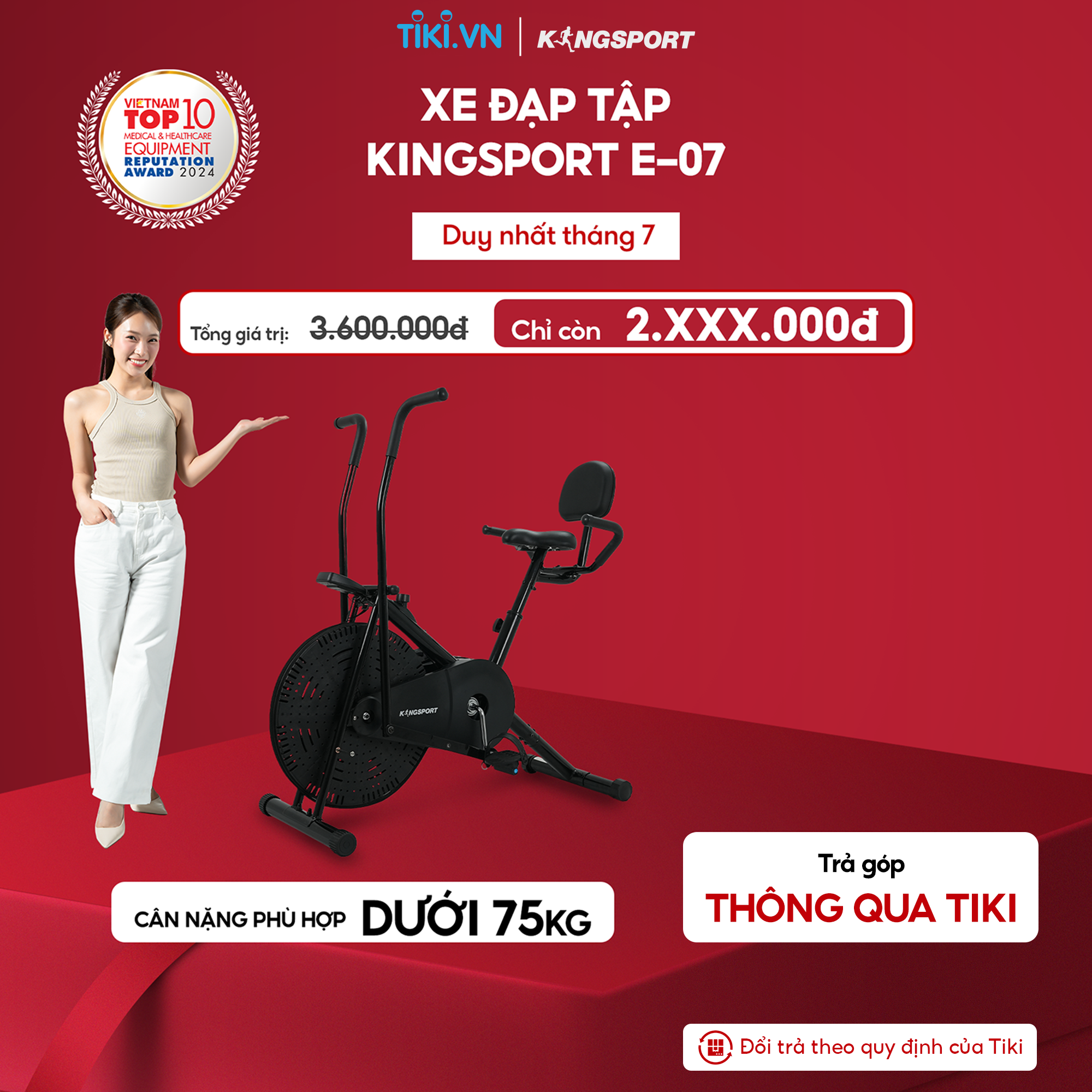 Xe đạp tập KINGSPORT Classic E-07, ghế tựa phù hợp người lớn tuổi, tích hợp đồng hồ đo lường chỉ số