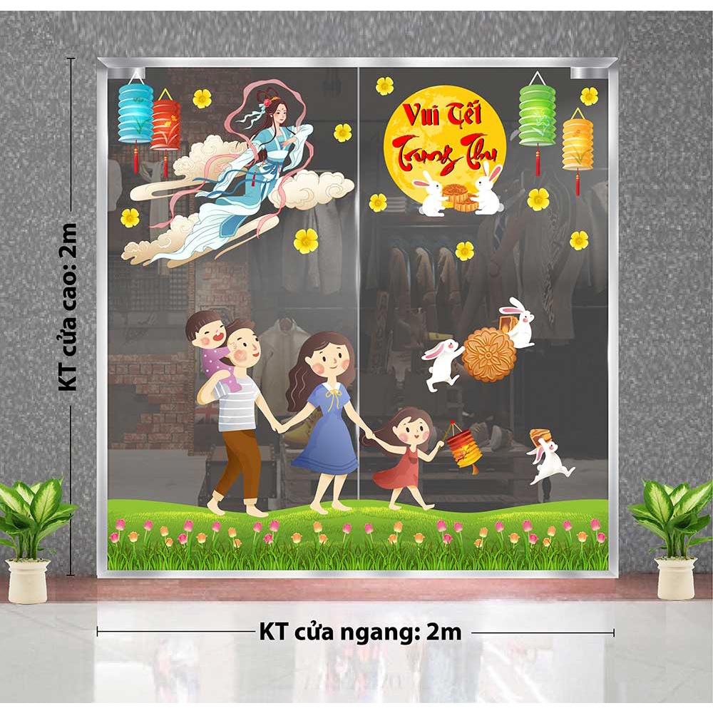 Decal trang trí trung thu 2021 gia đình đoàn viên đón chị Hằng