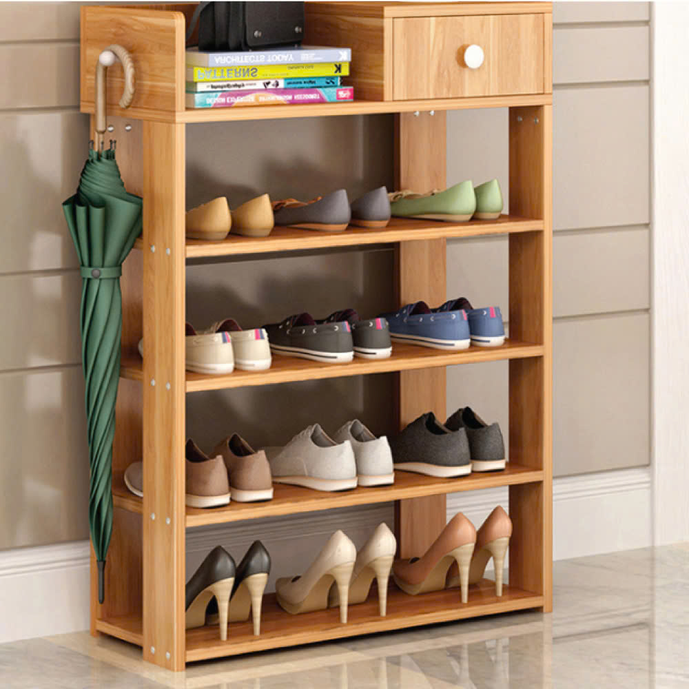 Kệ giày bằng gỗ, A240 kiểu đứng 5 tầng, cao 80cm x rộng 60cm x sâu 24cm, gỗ tự nhiên được xử lý chống mối mọt