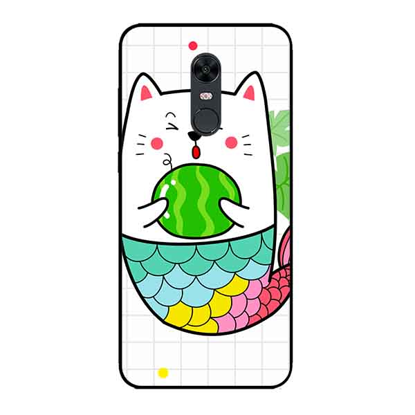 Ốp Lưng in cho Xiaomi Redmi 5 Plus Mẫu Mèo Cá Ôm Dưa Hấu - Hàng Chính Hãng