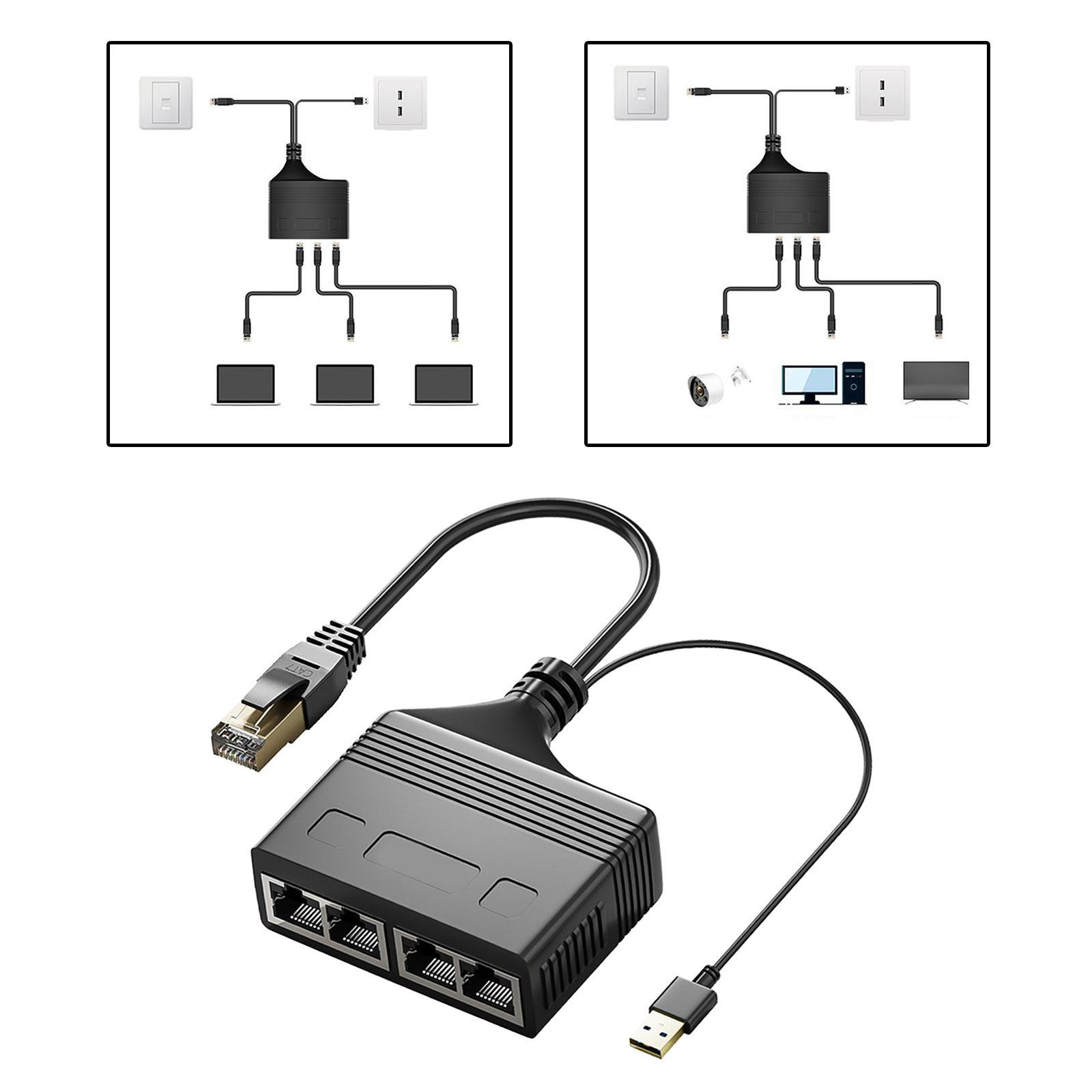 RJ45 Ethernet Splitter Splitter Ethernet Adapter ,Electronics with High Speed ,Network ,1 to 4 Port Ethernet Cable Connector for