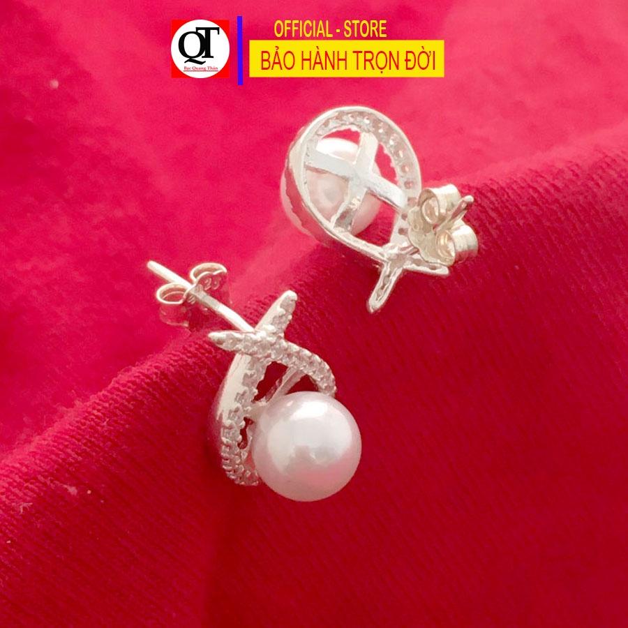 Bông tai nụ size 6ly chất liệu bạc ta gắn đá cobic cao cấp chốt đeo sát tai Bạc Quang Thản - QTBT110